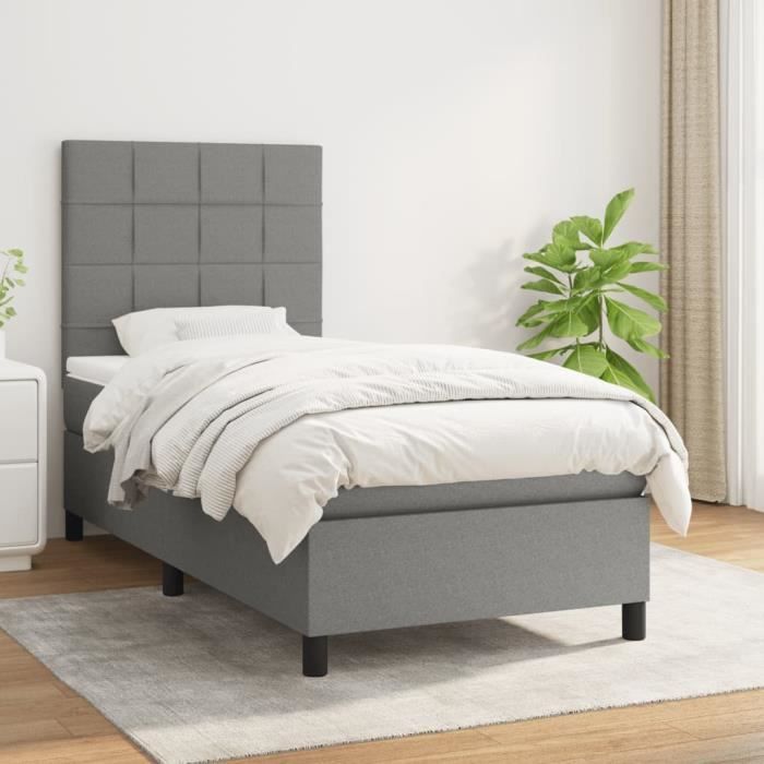 3141730 vidaXL Lit à sommier tapissier avec matelas Gris foncé 80x200 cm Tissu