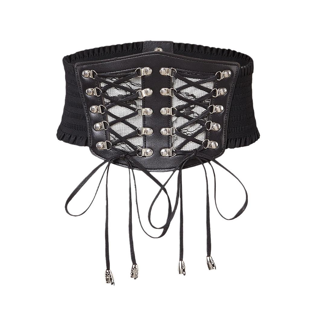 Lace Women'S Belt Wide Elastic Elastic Waist Decoration With Dress Shirt With Ruffle Edge Waist Seal Black