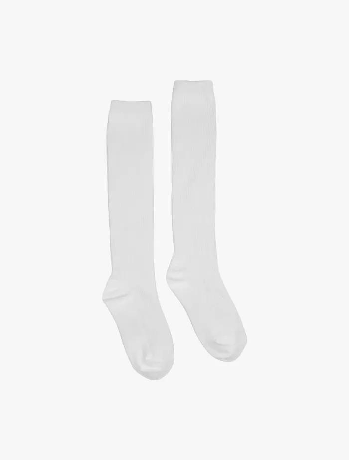[2PAIRS 1SET] RIBBED KNEE SOCKS_WHITE