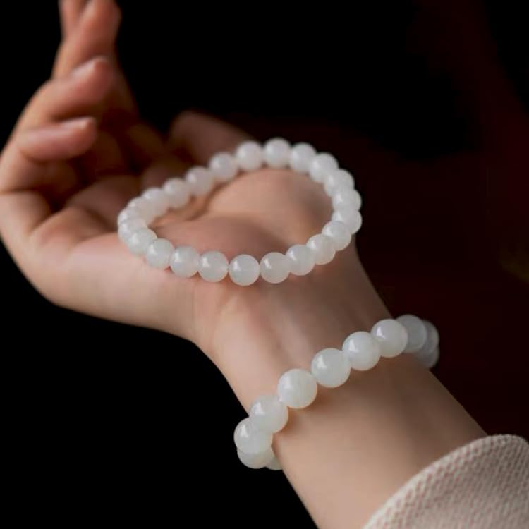 Bracelet made of white natural carefully high diameter 22 good with bead threading wire and New gift 8mm [TANAKA YA] jade, stone, selected, quality,