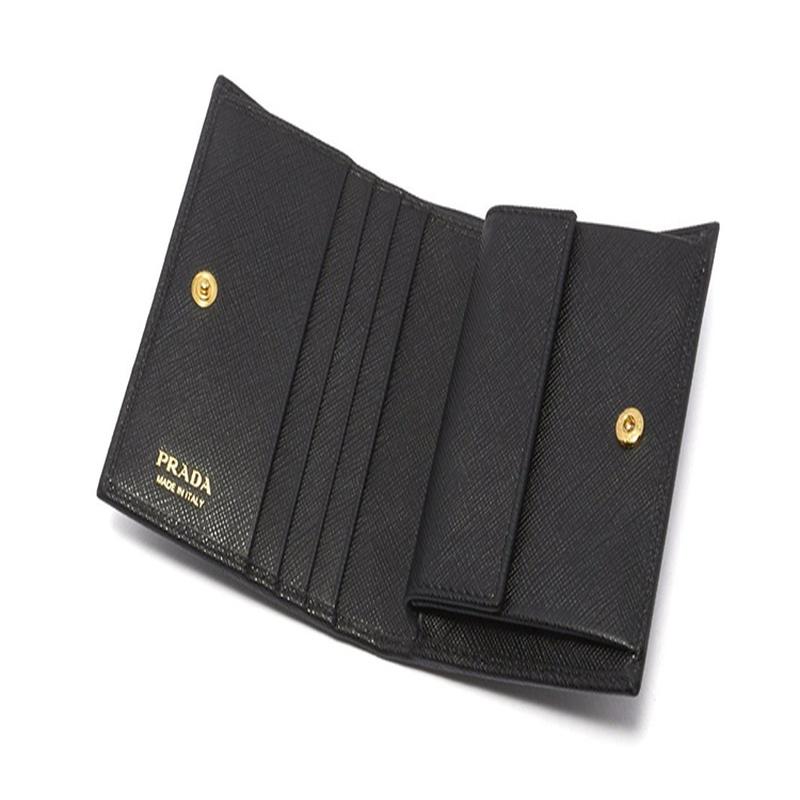 Prada Engraved logo highlights elegant and simple design Saffiano leather wallet women's black