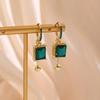 French Light Luxury Emerald Square Diamond Ear Buckle Temperament Fashion Fringed Diamond Earrings Exquisite High-End Niche Earrings