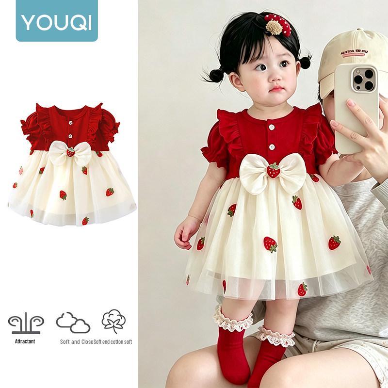 Youqi Baby Girl Red Romper - 26/100 Days or First Birthday Outfit