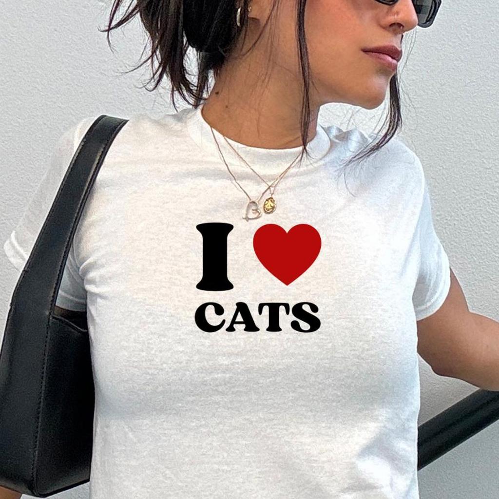 I Heart Cats Baby Tee - Cat Lovers Tee, Funny Fit T-shirts for Women, Gift For Moms