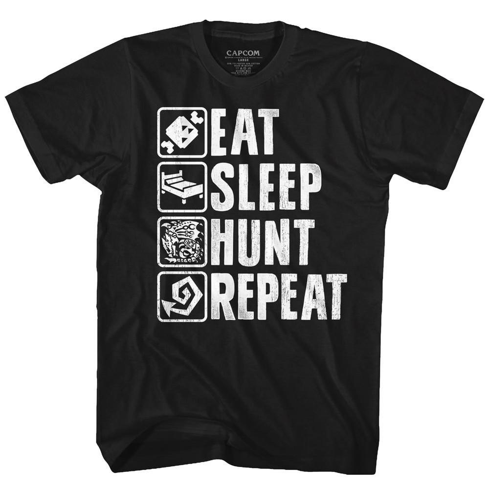 Monster Hunter Capcom Video Game Eat Sleep Hunt Repeat Men s T Shirt Unisex T-Shirt XL