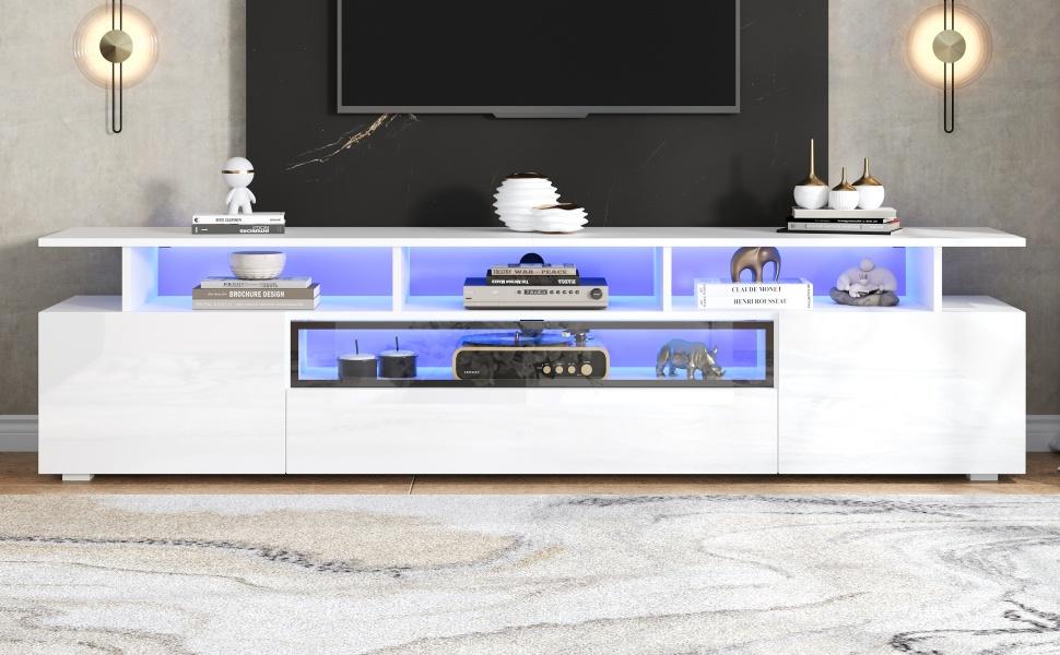 Έπιπλο Τηλεόρασης 180*38*45cm με 2 Ντουλάπια και 1 Συρτάρι, Lowboard με LED και 10 Επιφάνειες Αποθήκευσης, Κατάλληλο για Τηλεοράσεις περίπου 75 ιντσών