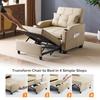 Sofa Bed Chair Recliner, 3-in-1 Convertible Sleeper Sofa Chair Bed Beige Daybed Pull Out Couch Bed with Adjustable Backrest, US