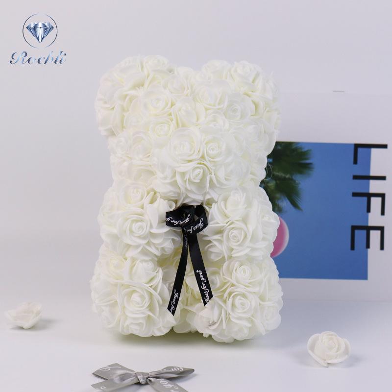 

Valentine s Day immortality flower rose bear gives girlfriend and child birthday gift simulated bear Christmas gift 18cm rose bear (without gift box) белый