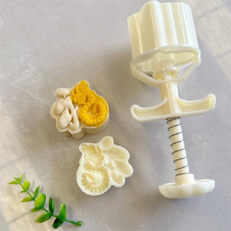 Dragon Pattern Moon Cake Mold Pastry Tool Hand Press Cookie Dessert Cutter Bakings Tool for MidAutumn Festival Easy Use