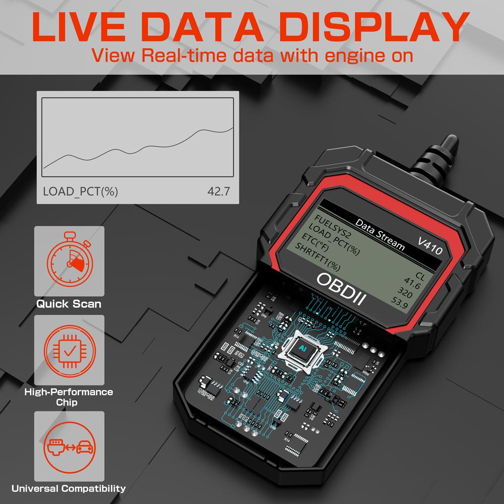 OBDII EOBD Read/Clear Fault Code OBD2 Code Reader ELM 327 V410 Car Diagnostic Tools OBD2 Scanner Digital Display Auto Engine System Detection