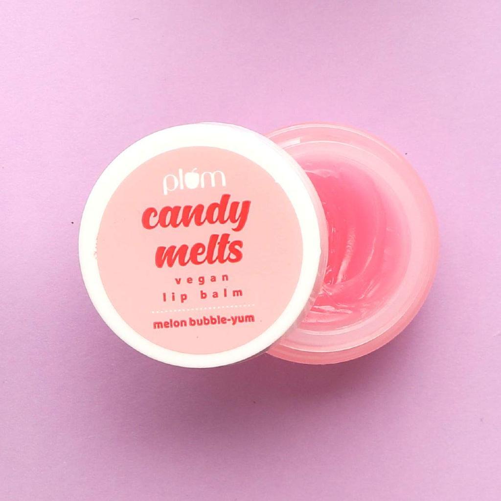 Pflaumen-Candy-Schmelz Veganer Lippenbalsam | Melonen-Bubble-Yum | Natürlicher UV-Schutz | Ultra-Feuchtigkeit | Zusätzlicher Glanz | 100% Vegan | Frei von Parabenen | 12g