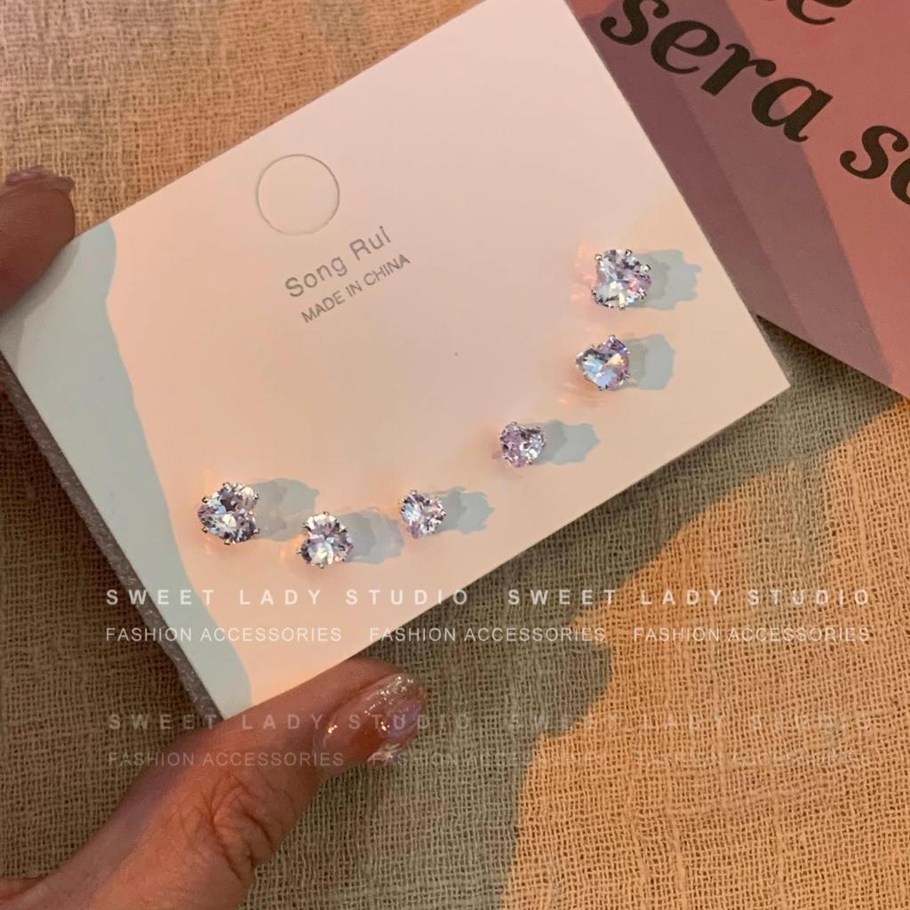 Super Sparkly Zircon Heart 925 Silver Needle Stud Earrings - Elegant Cartilage Piercing Jewelry