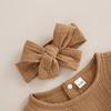 Baby Girl 2Pcs Fall Outfits Long Sleeve Solid Color Ruffle Romper with Headband Set Infant Clothes