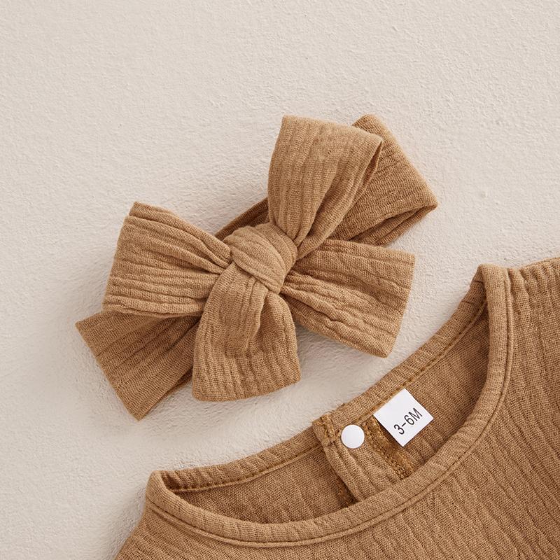 Baby Girl 2Pcs Fall Outfits Long Sleeve Solid Color Ruffle Romper with Headband Set Infant Clothes