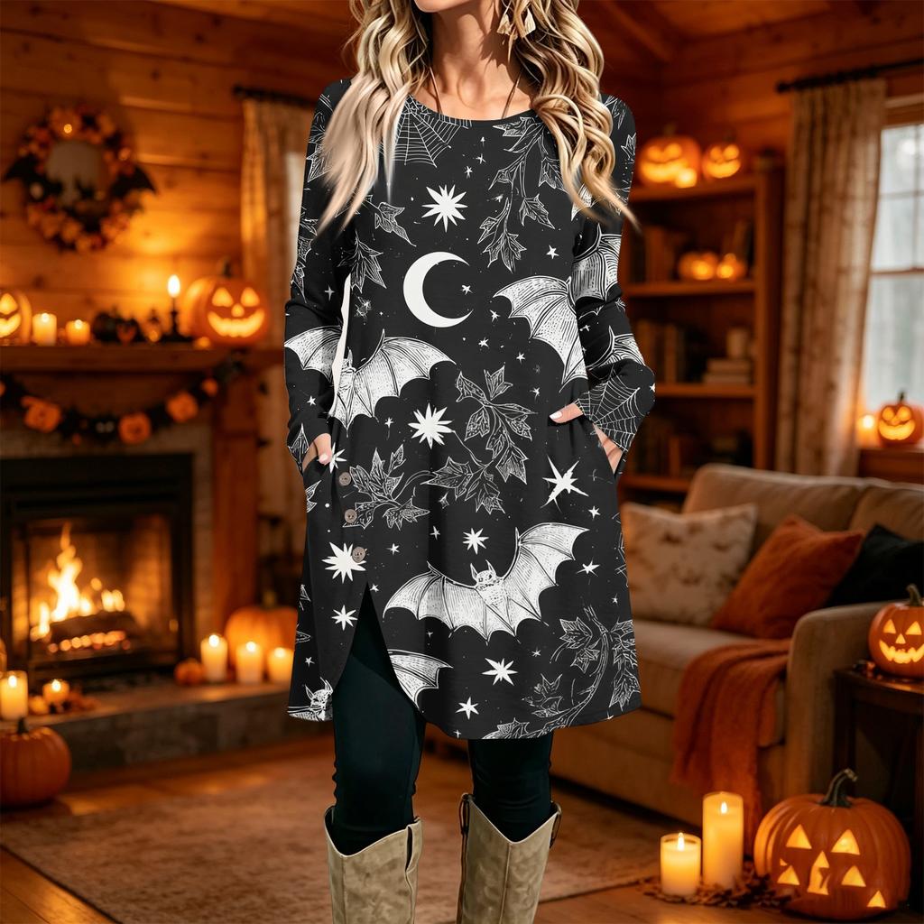 Women's Fashion Casual Printed Long Sleeve Round Neck Dress