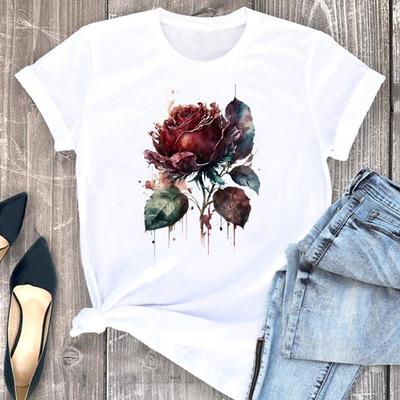 European Size Tee Top Women T Shirt Woman Female Flower Trend 90s Lovely Cute Short Sleeve Clothing Print Fashion Graphic T-shirts