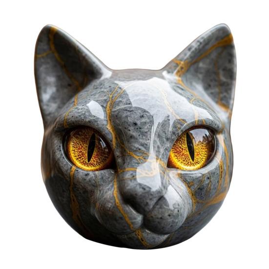 

Cat Stone Sculpture Cat Head Figurine with Amber Eyes Smooth Finish Marble Texture Resin Cat Stone for Living Room Bedroom Office Cat Lovers Gift серый