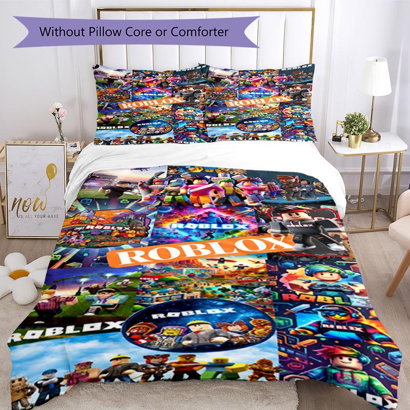 Roblox Bedding Set Breathable Duvet Cover with Pillowcases Decorative Bed Linen for Bedroom Home Decoration Birthday Gift