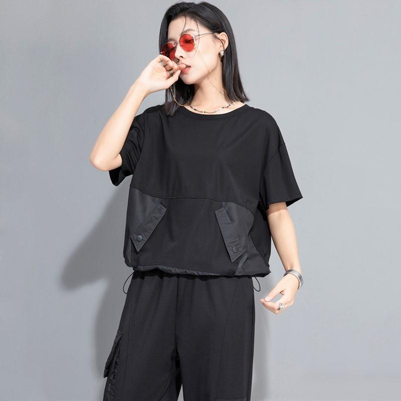 

Короткий рукав свободного покроя винтажная повседневная свободная летняя футболка топы женская футболка L чёрный