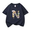 Kids Cotton T Shirt Floral Letter N Print Crew Neck Short Sleeve Tee Casual Boys Girls Summer Tops