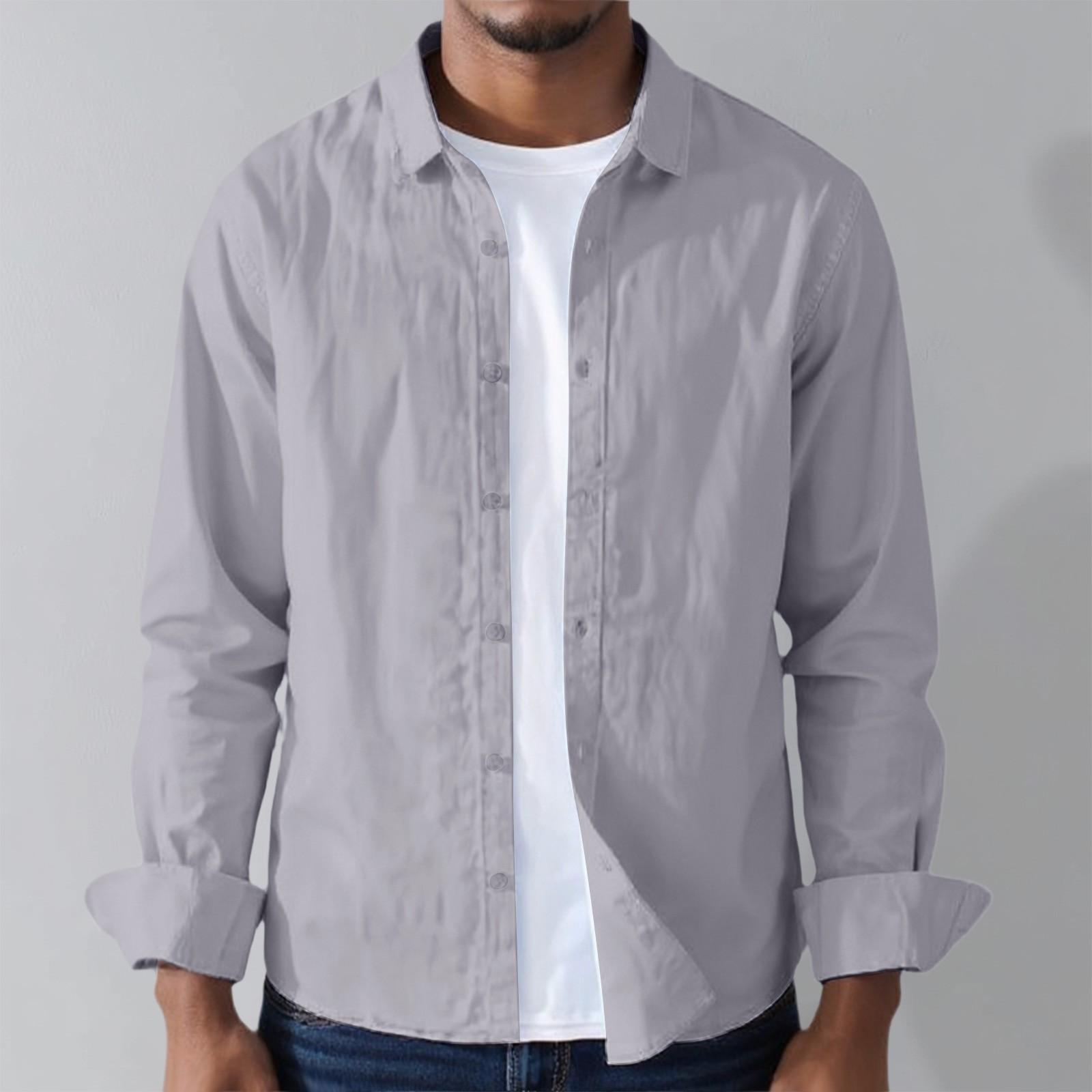 

Мужская однотонная рубашка, повседневный воротник, с длинными рукавами и льняная рубашка XXL