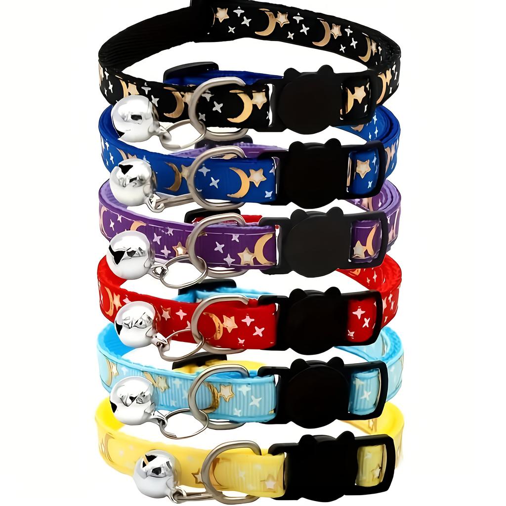 1PC Glow-in-dark Breakaway Cat Collar with Moon Star Pattern, Adjustable Cat Necklace with Safety Buckle