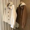 Women's Vintage Patchwork Knit Wool Hooded Coat - Loose Jacket for Autumn/Winter 2026