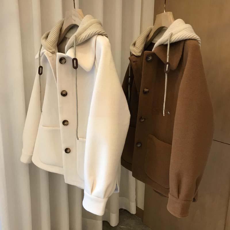 Women s Vintage Patchwork Knit Wool Hooded Coat - Loose Jacket for Autumn/Winter 2026 M