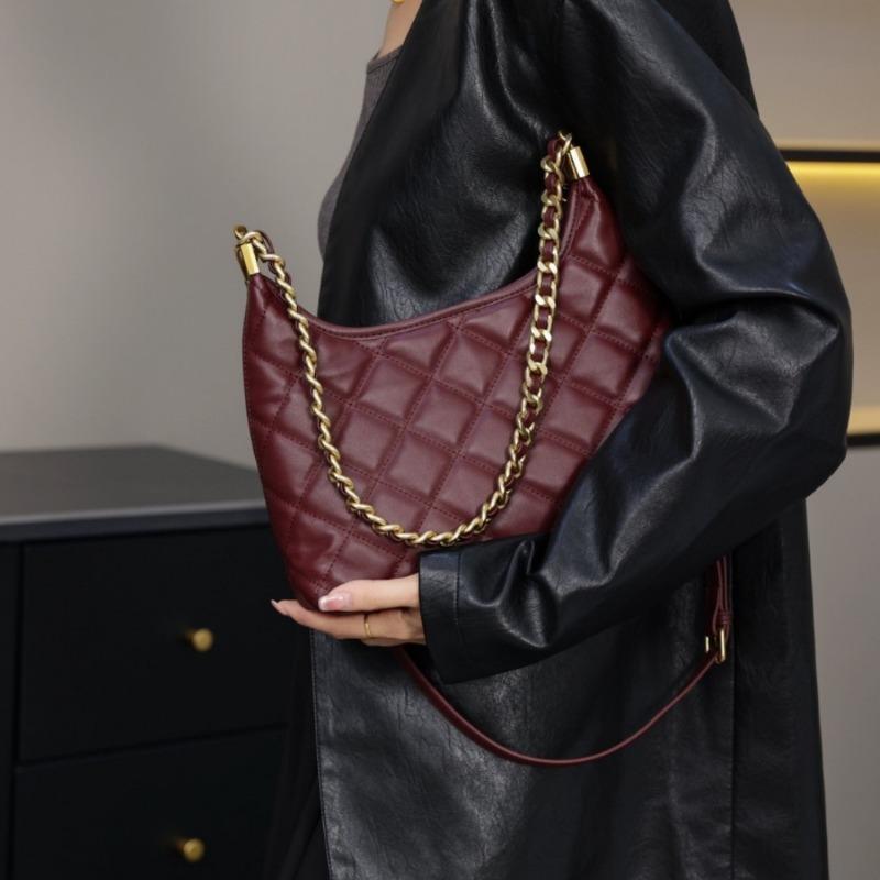 Retro Diamond-shaped  Chain Tote Bag, Underarm Bag, Single-shoulder Bucket Bag