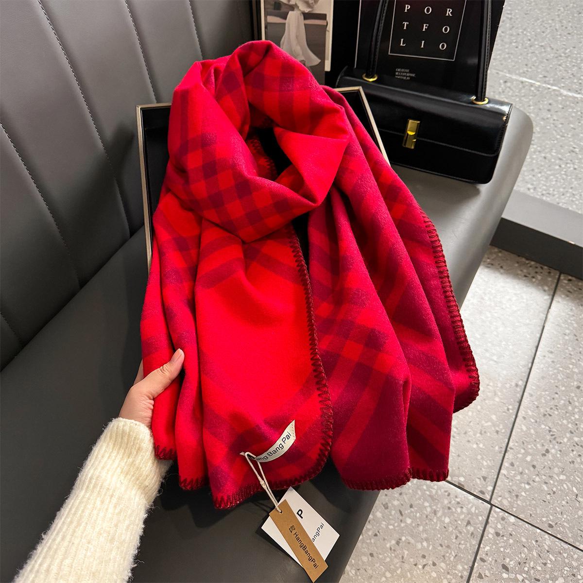 

New Women Plaid Designer Scarf Winter Warm Imitation Cashmere Shawl Neck Bandana High Quality Luxury Thickened Scarves Windproof 55X186cm