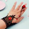 Bracelet Chaîne de Main Bague Rose Dentelle Noire Gothique Bijoux de Fête d'Halloween