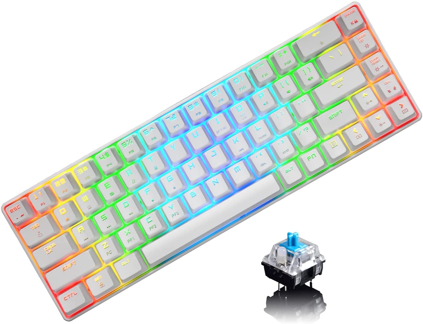 

UrChoiceLtd MK68 Gaming Keyboard RGB Mechanical Gaming Keyboard Blue Switch Tenkeyless English Layout Wired Type C Compact White -