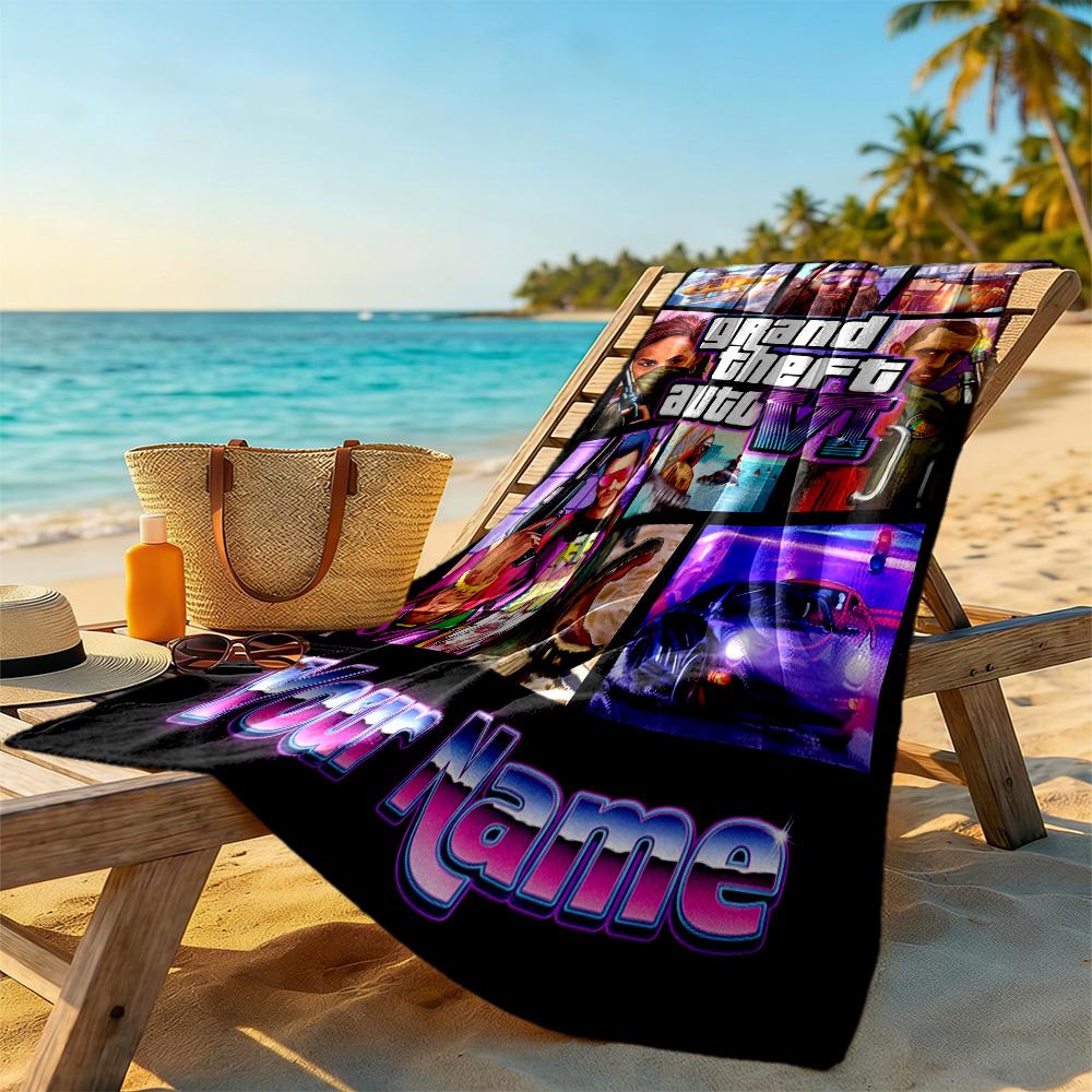 Gta Personalized Text Beach Towel Super Soft Microfiber Quickdry Fabric Perfect for Traveling Yoga Camping and Swimming