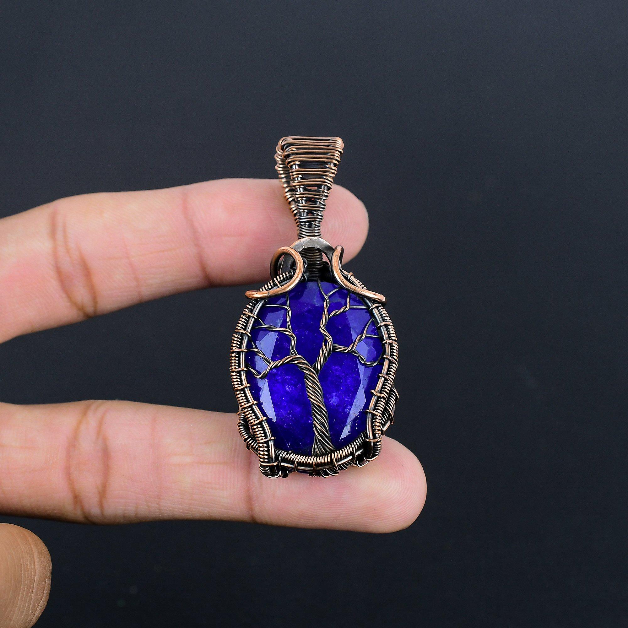 

Кулон с синим сапфиром, Кулон с драгоценным камнем ручной работы, Кулон, обернутый медной проволокой 999 пробы, Антикварное украшение, Для подарка на помолвку 2.28 Inches