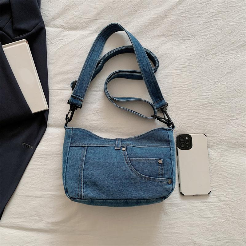 Denim Shoulder Bag with Adjustable Strap
