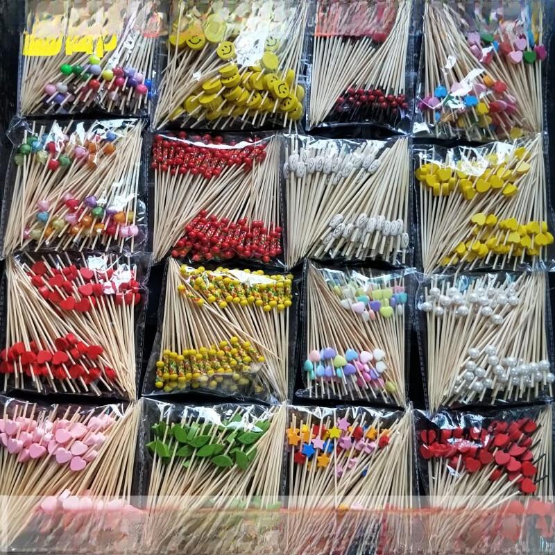 ZISIZ Disposable Flower Bamboo Fruit Skewers