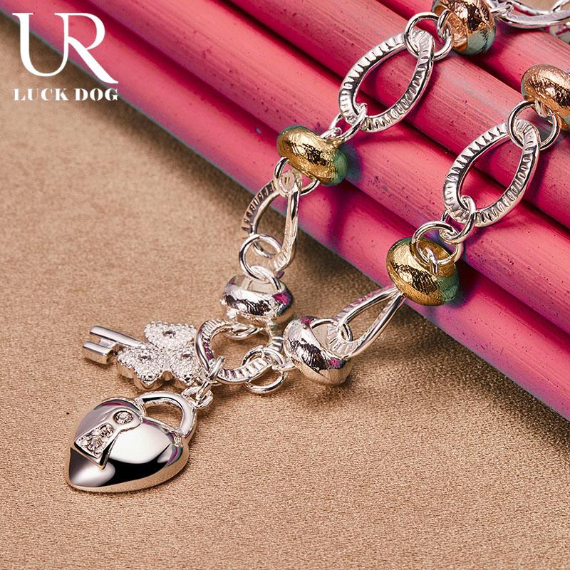 925 Sterling Silver Heart-shaped Lock Key Pendant 20 Inch Necklace Fashionable Wedding Jewelry