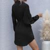 Casual versatile retro long-sleeved lapel solid color shirt skirt