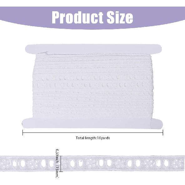 CHGCRAFT 16 Yards White Cotton Eyelet Lace Embroidery Ribbon Edge Floral Cotton Lace Ribbon Embroidery Lace Trim DIY Accessories for Sewing Clothes
