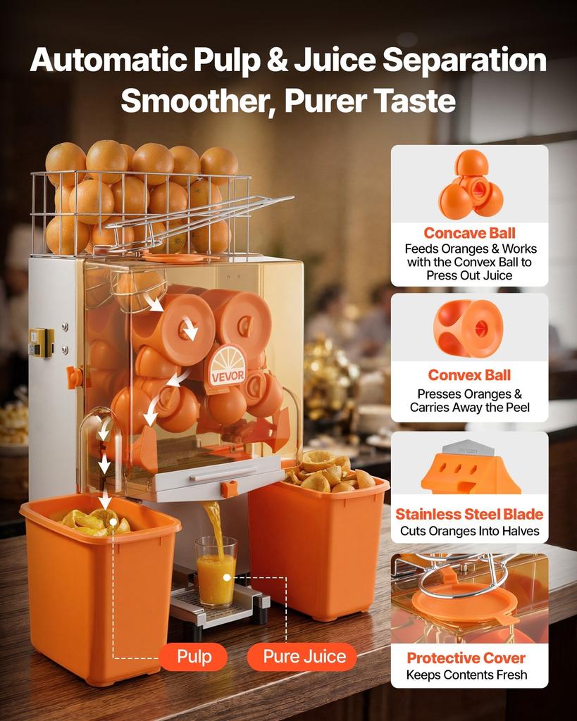 Commercial Orange Juicer Machine, 120W Electric Orange Juice Press, Stainless Steel Orange Squeezer for 20 per Minute, Lemon Citrus Pomegranates