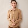 Elegant Women's Cashmere Knit Polo Collar Cardigan - Long Sleeve, Loose Fit, Versatile and Warm.