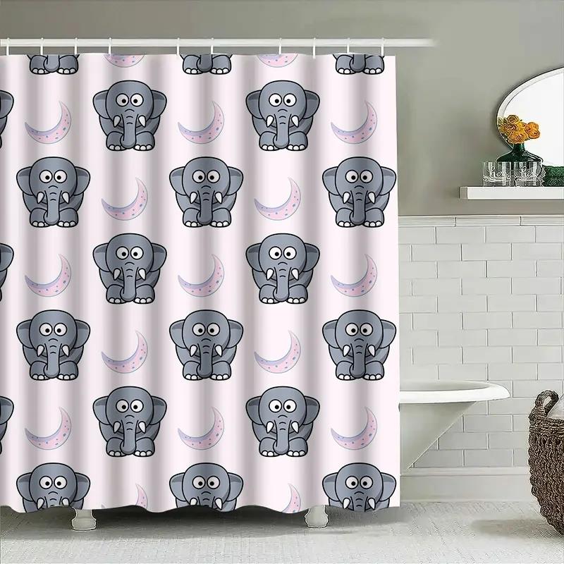

Elephant Moon Shape Shower Curtain Pink Elephant Print Home Bathroom Decor Waterproof Fabric Shower Curtains For Kids Bathtub W60H190(CM)-1 Pcs
