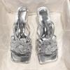 Rhinestone Flower Flip-flops for Women, New Style, Elegant Square Toe Open Toe, Thin Strap and Stiletto Sandals