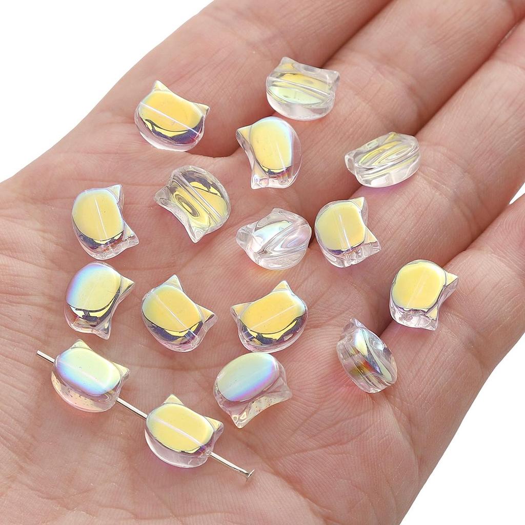 10Pcs Special Shiny Colors Crystal Glass Cute Cat Head Shape Charm Beads for Necklace Bracelet Earring DIY Jewelry Making