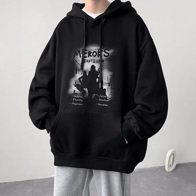 Printed Autumn and Winter Fleece Thickened Hooded Sweater Men's American Loose Casual Student Jacket