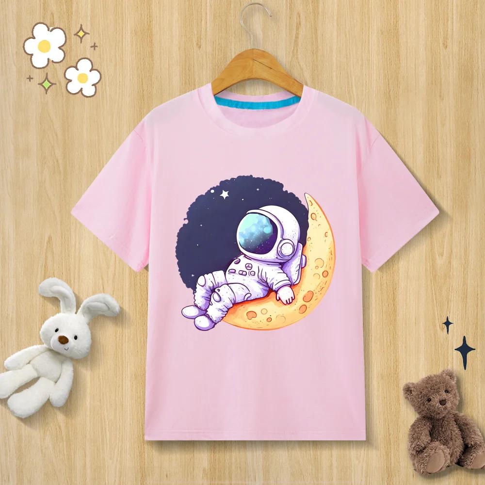 T-shirt astronaut print T-shirt O-neck short sleeved children's clothing for men and women