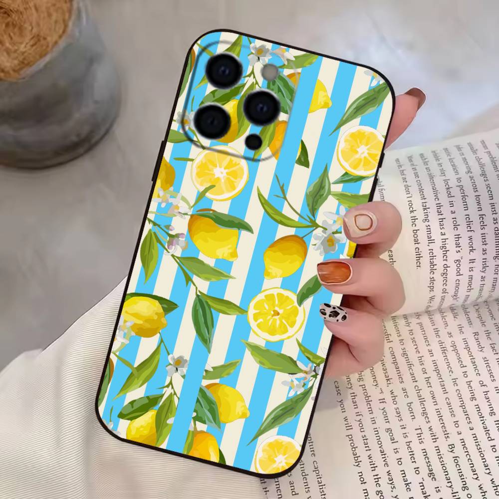 Lemon C-Cool Stripe Pattern  Phone Case For iPhone 17,16,15,14,13,12,11 Plus,Pro Max,XS,Soft Silicone Black Cover