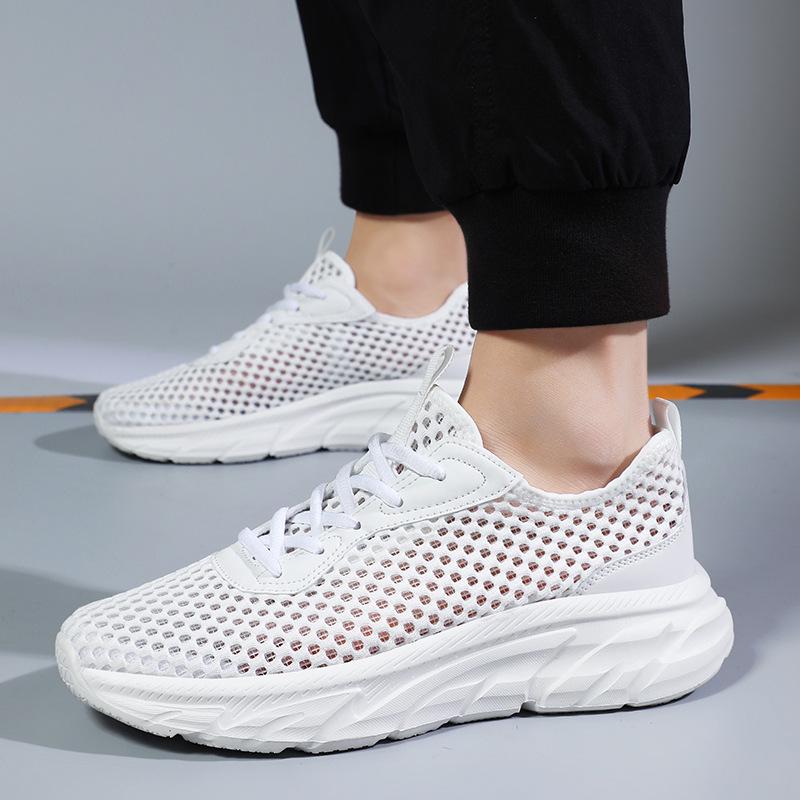 Men's Breathable Black Mesh Running Shoes - Odor-Resistant, Lightweight, Casual, Large Size