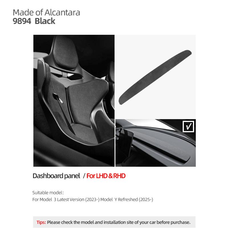 Betterhumz Made of Alcantara for Tesla Model 3 Highland 2024- Car Dashboard Panel Center Console Trim Sticker Cover Accessories