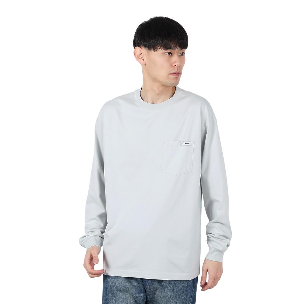 [Extra Large] Casual Standard Logo Tag L/S Pocket Tee, Men's, Gray